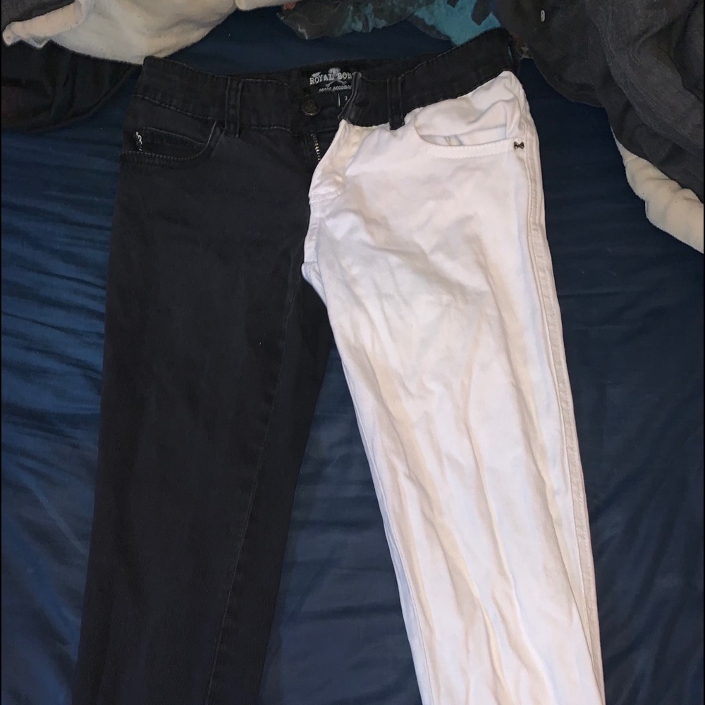 Half n half black n white jeans